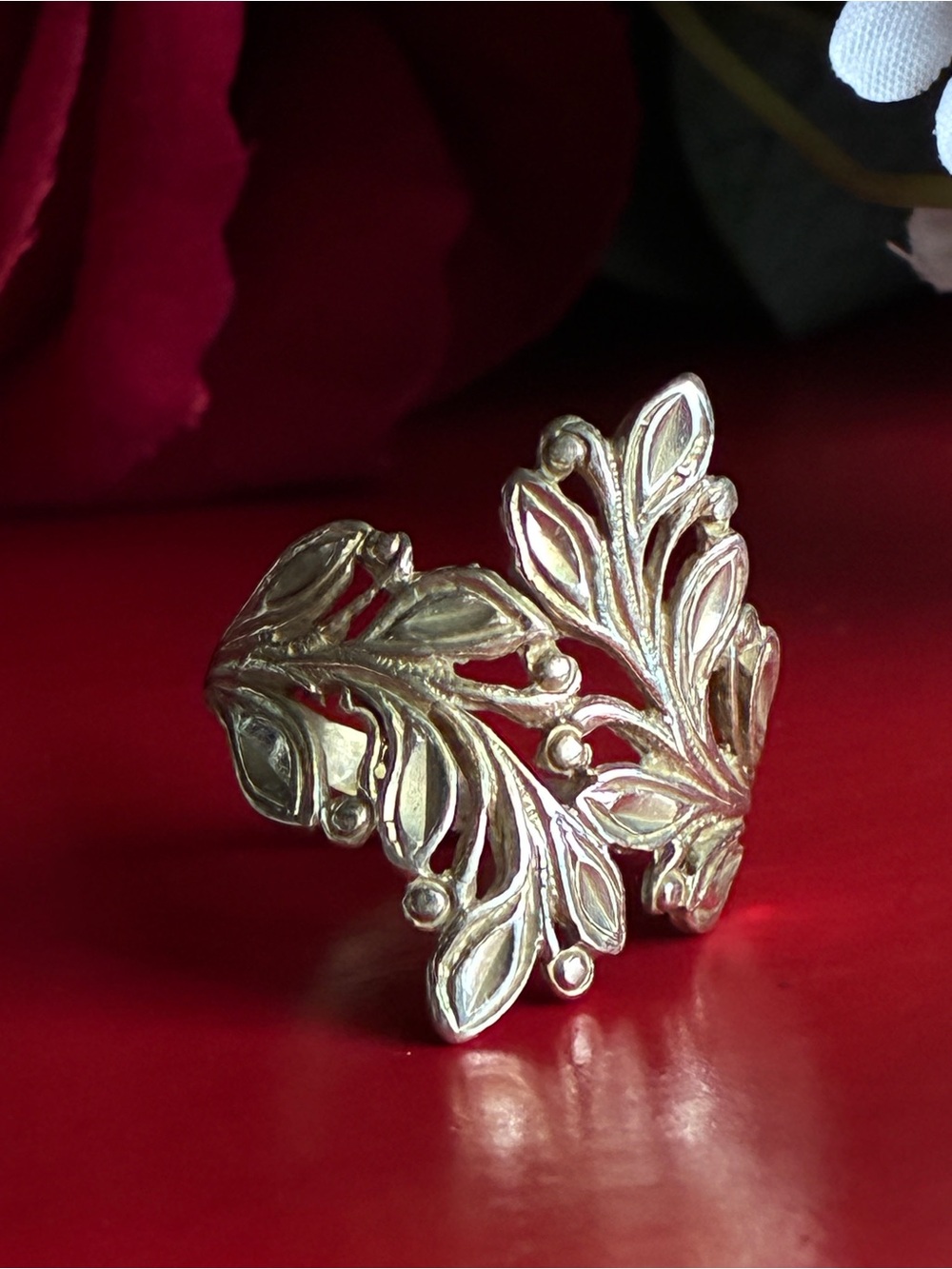 925 Silver Leaf Filigree Openwork Ring - Elegant Women’s Ring SIZE 7